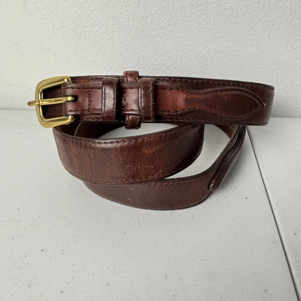 Vtg Brighton Brown Leather Belt Ranger 42 Raised Overlay Brass Western Cowboy
